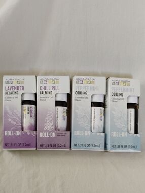 Aura Cacia Lavender, Chill Pill & Peppermint Roll-On Essential Oil Set